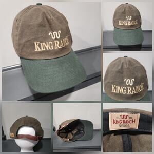 VTG King Ranch Wax Canvas Leather Adjustable Strapback Brown Hat Cap USA Made